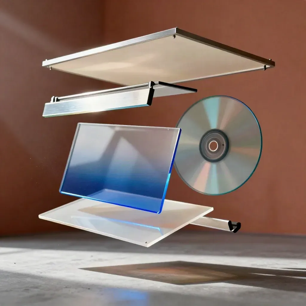 Kinetic acetate layers and electric-blue gels in a moody motion-graphics studio bay.